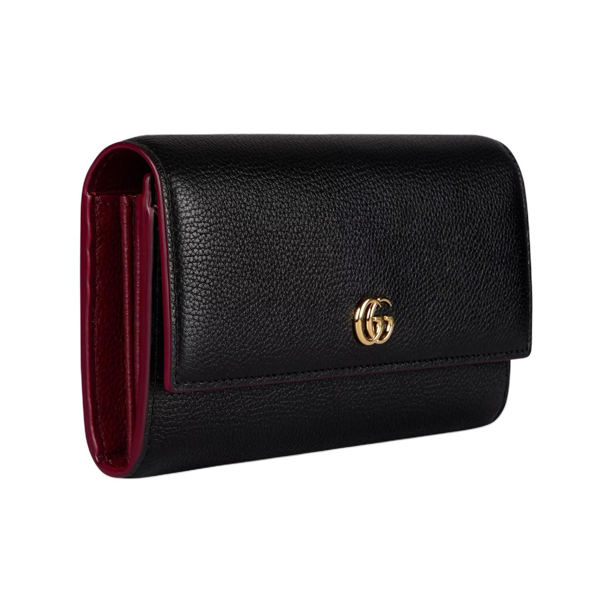 GUCCI GG Marmont Women's Cowhide Leather Snap Wallet in Black and Red - 456116