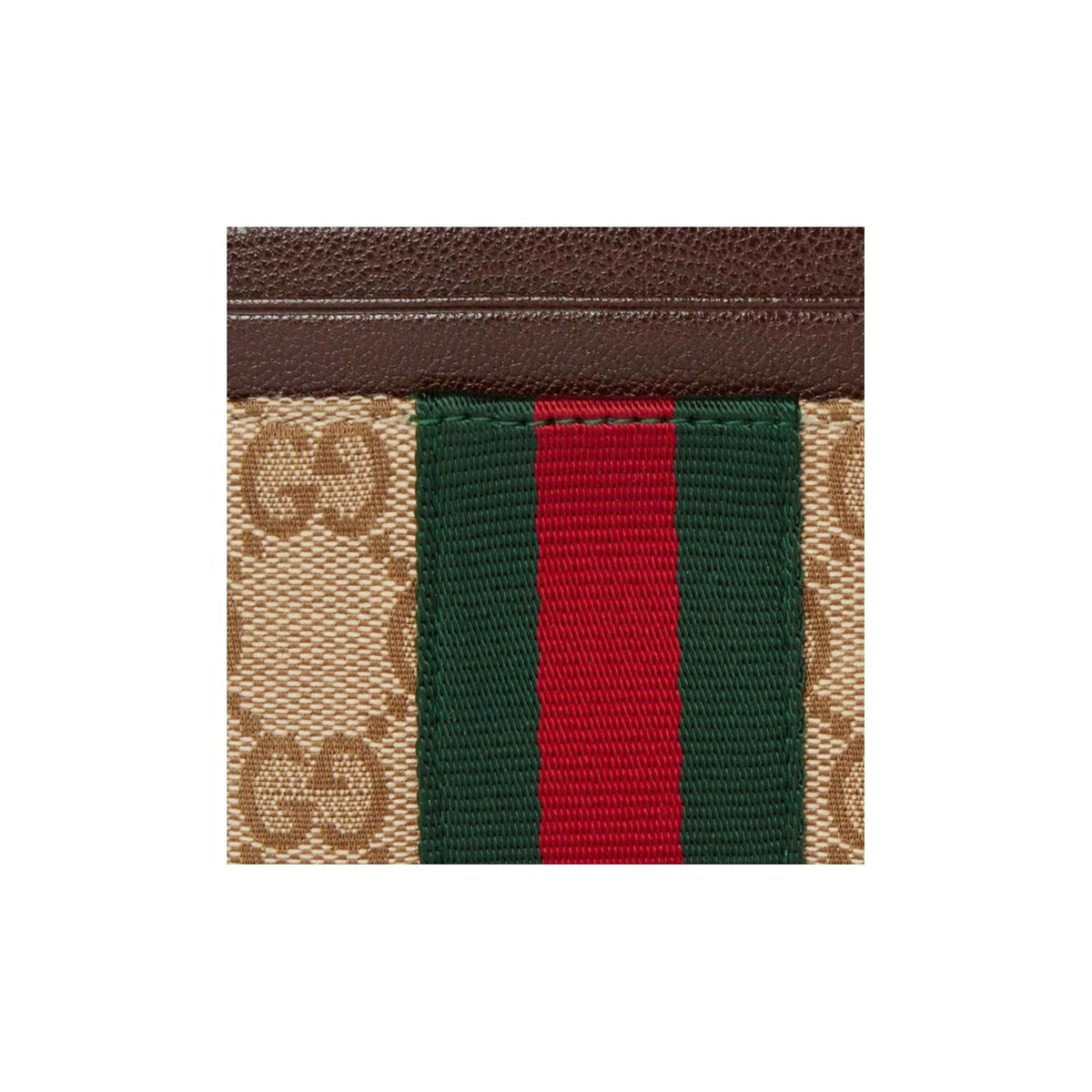 GUCCI Men's GG Logo Print Striped Canvas Card Holder in Khaki and Brown - 867384