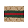 GUCCI Unisex GG Canvas Bifold Wallet with Web Detail in Sand and Brown - 867335
