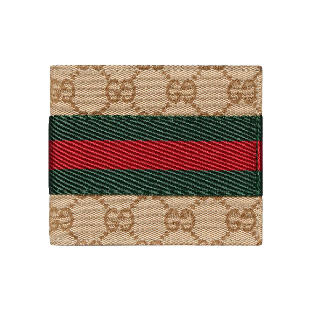 GUCCI Unisex GG Canvas Bifold Wallet with Web Detail in Sand and Brown - 867335