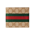 GUCCI Men's GG Canvas Wallet with Webbing in Sand and Dark Brown - 867341