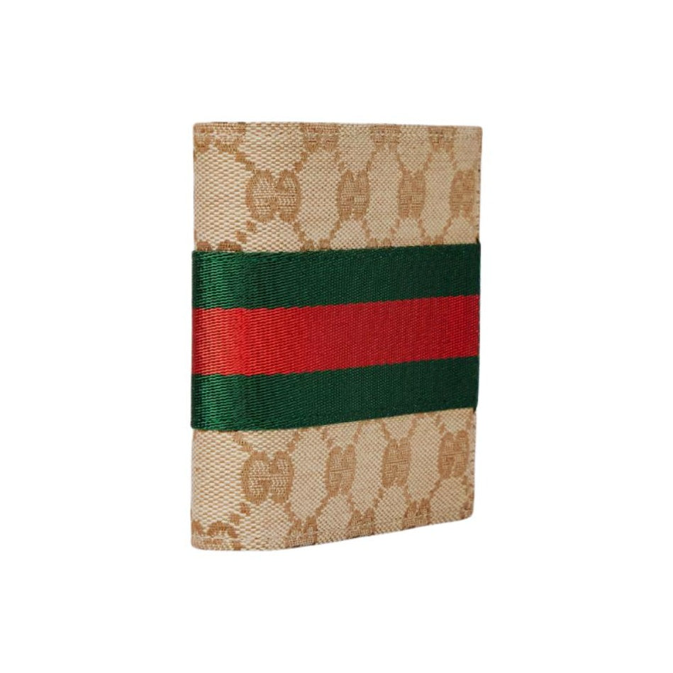 GUCCI Men's GG Canvas Wallet with Webbing in Sand and Dark Brown - 867341