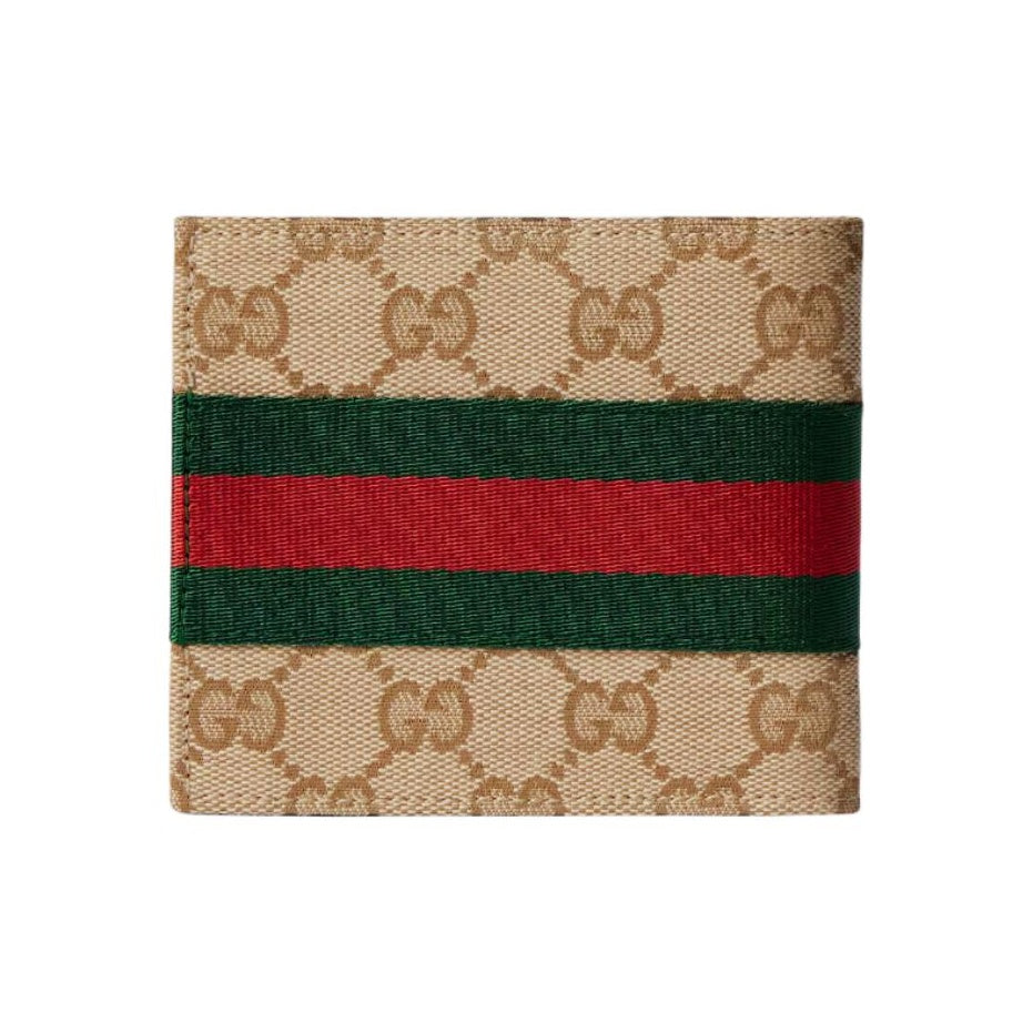 GUCCI Men's GG Canvas Wallet with Webbing in Sand and Dark Brown - 867341