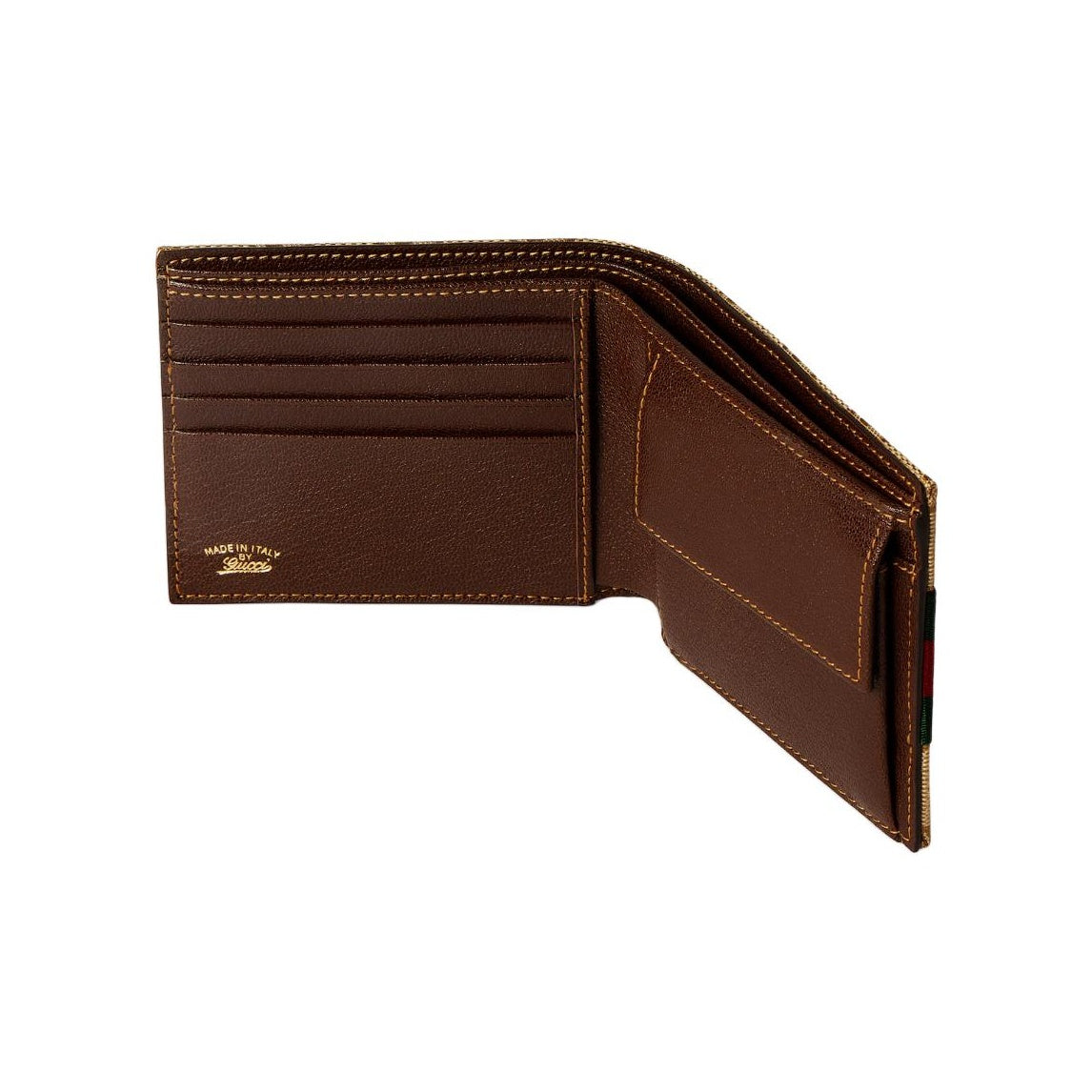 GUCCI Men's GG Canvas Wallet with Webbing in Sand and Dark Brown - 867341
