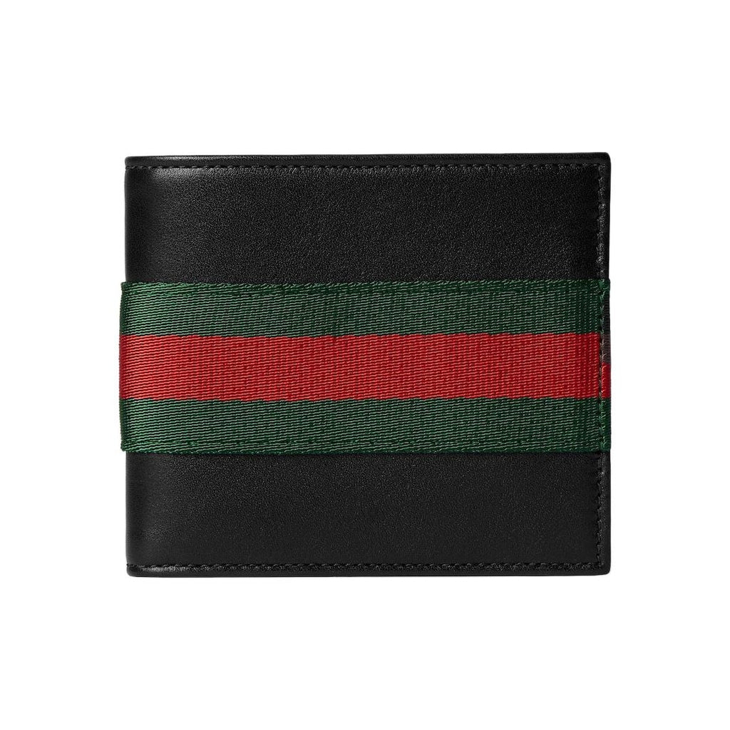 GUCCI Men's Leather Wallet with Red and Green Stripes in Black - 867283