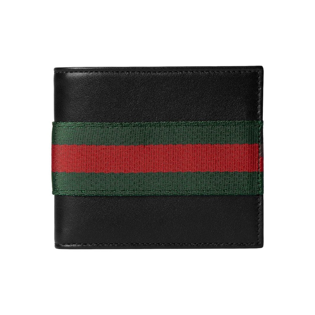 GUCCI Men's Leather Wallet with Red and Green Stripes in Black - 867283