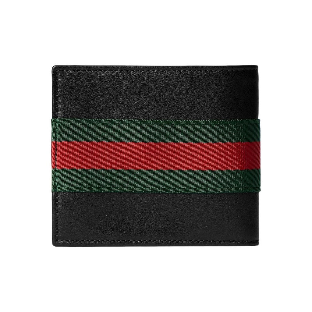 GUCCI Men's Leather Wallet with Red and Green Stripes in Black - 867283