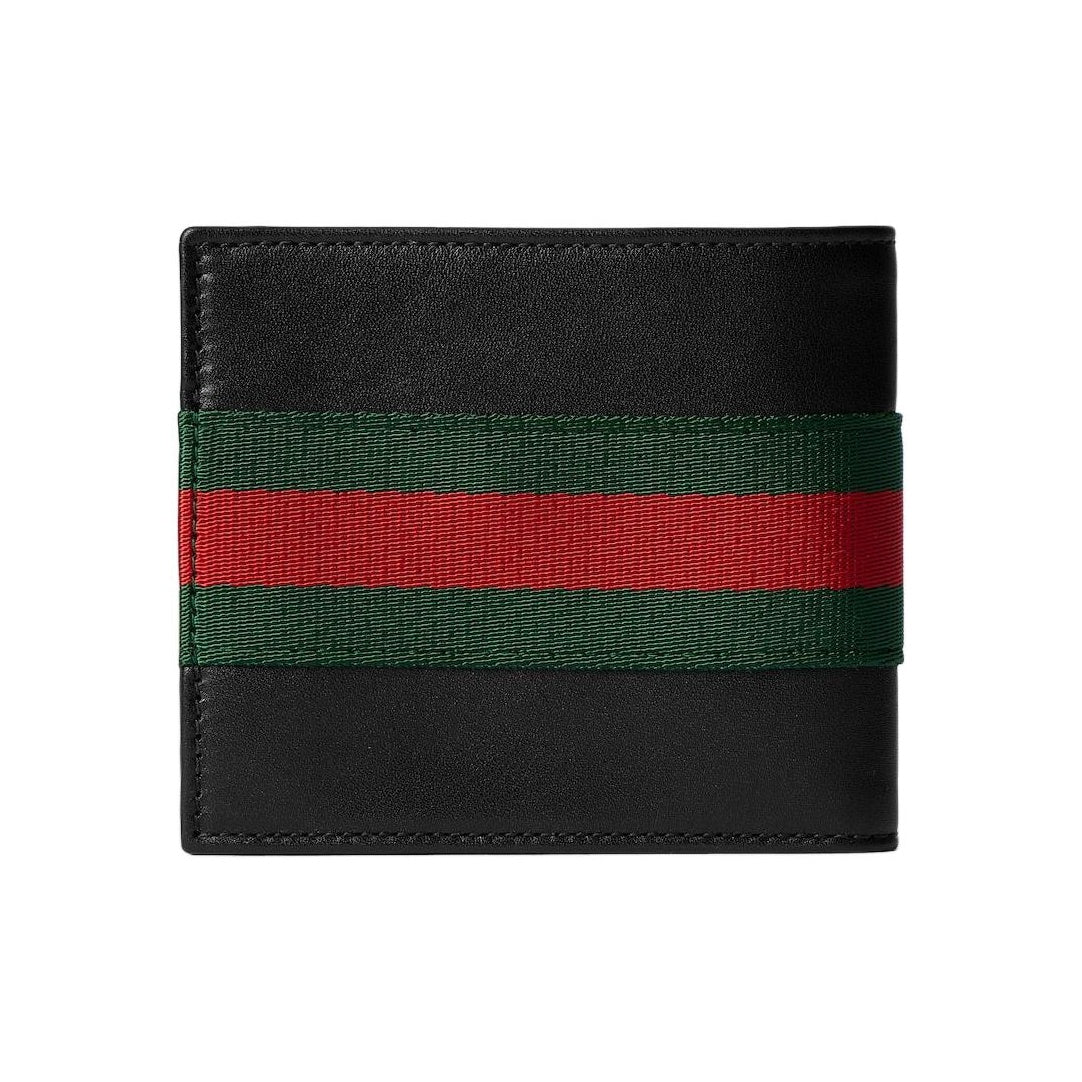 GUCCI Men's Leather Wallet with Red and Green Stripes in Black - 867283