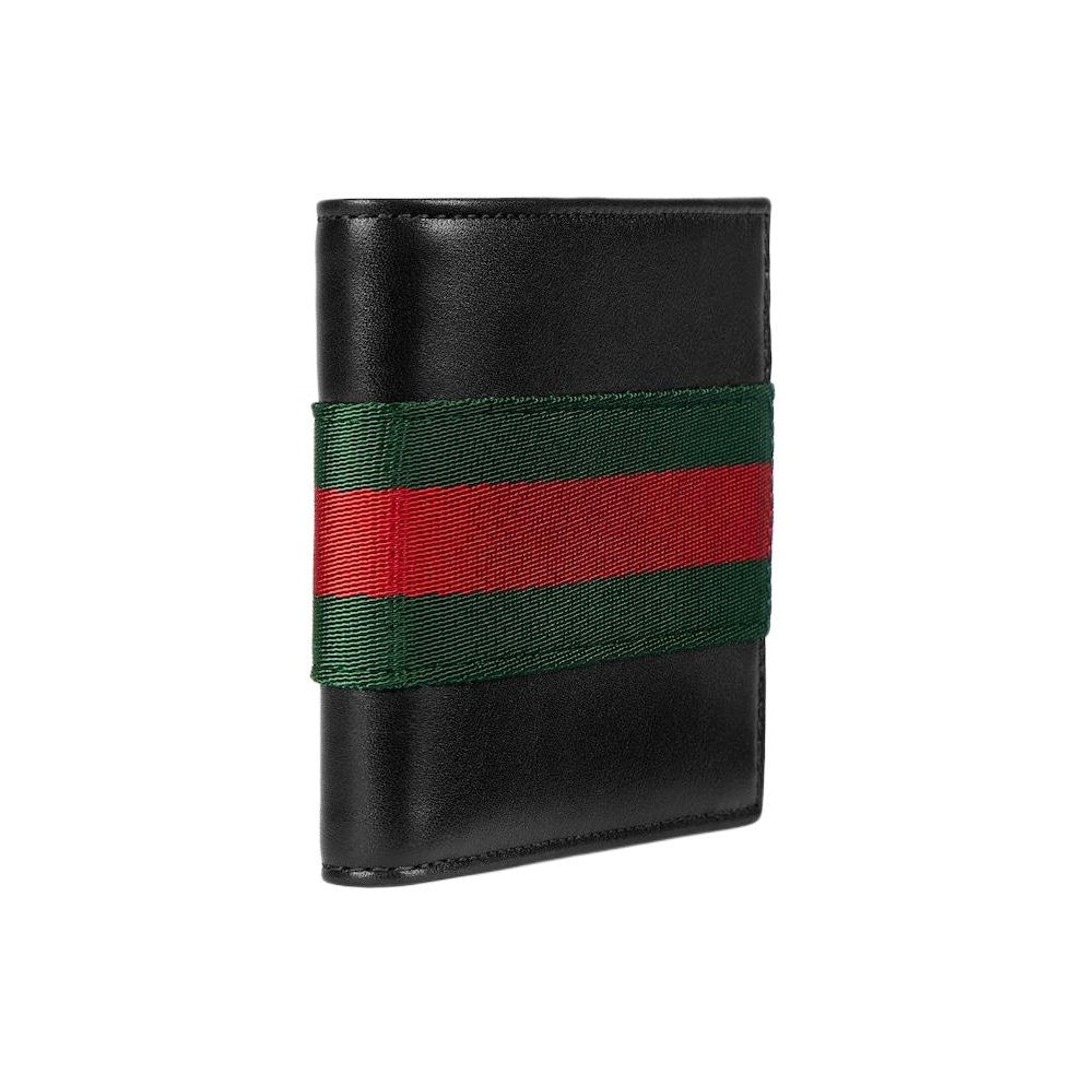 GUCCI Men's Leather Wallet with Red and Green Stripes in Black - 867283