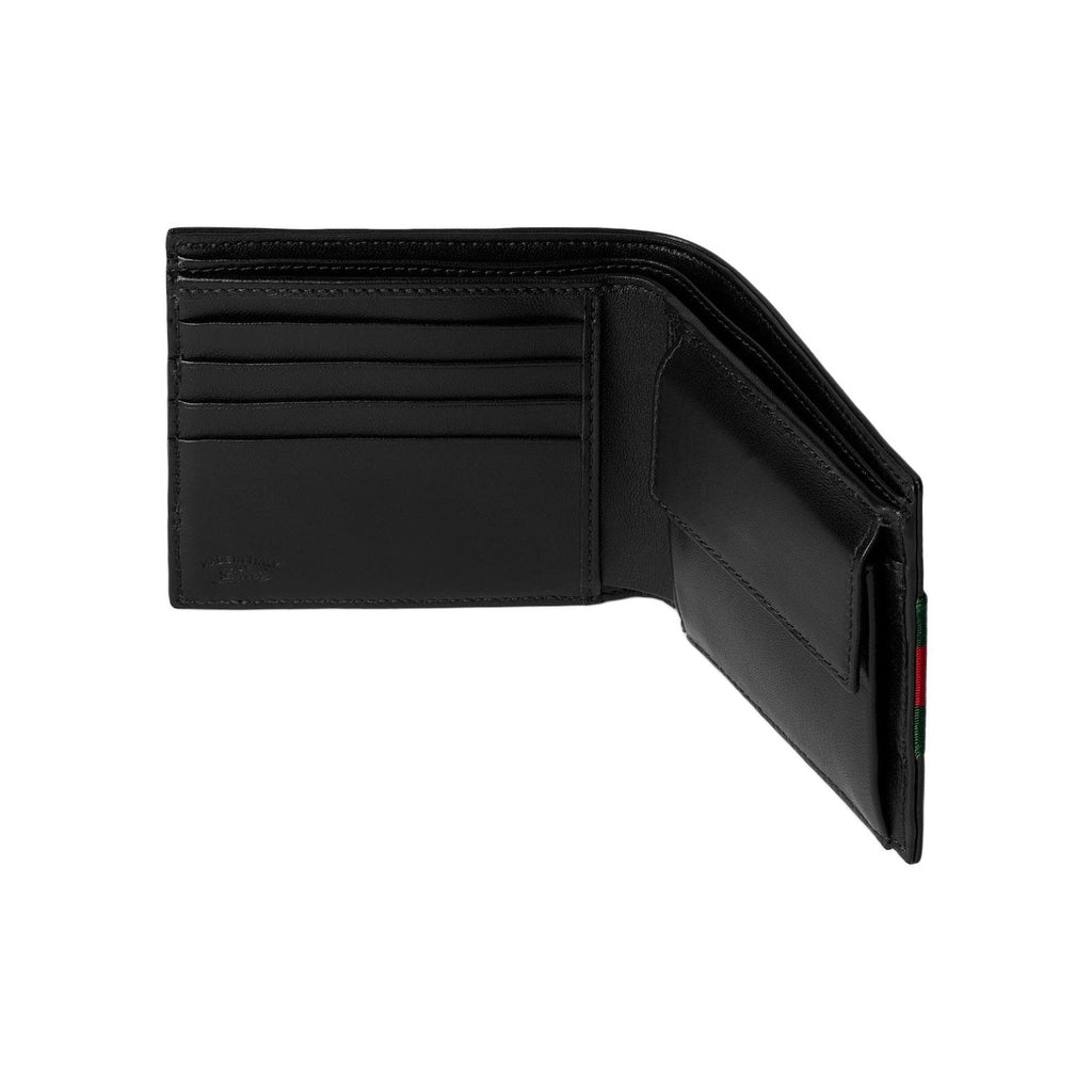 GUCCI Men's Leather Wallet with Red and Green Stripes in Black - 867283