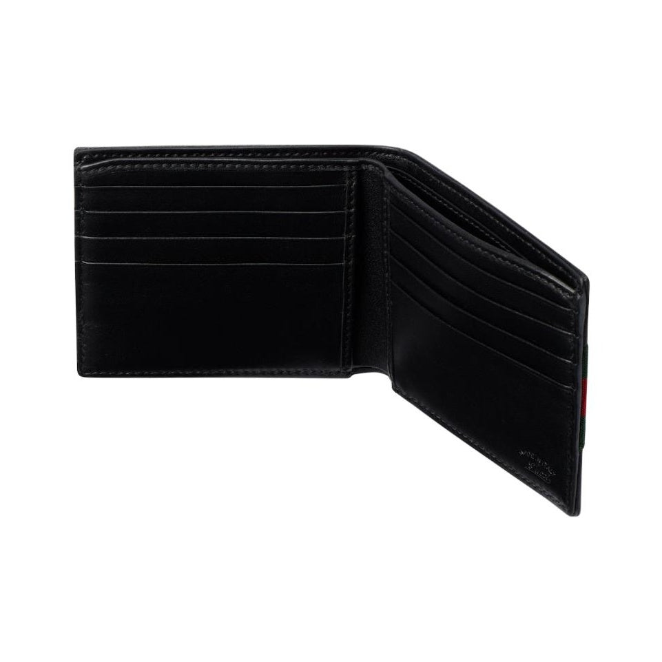 GUCCI WebTrademark Men's Soft Leather Bifold Wallet in Black - 867269