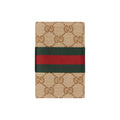 GUCCI Web Men's GG Monogram Canvas Card Holder in Sand and Dark Brown - 867346