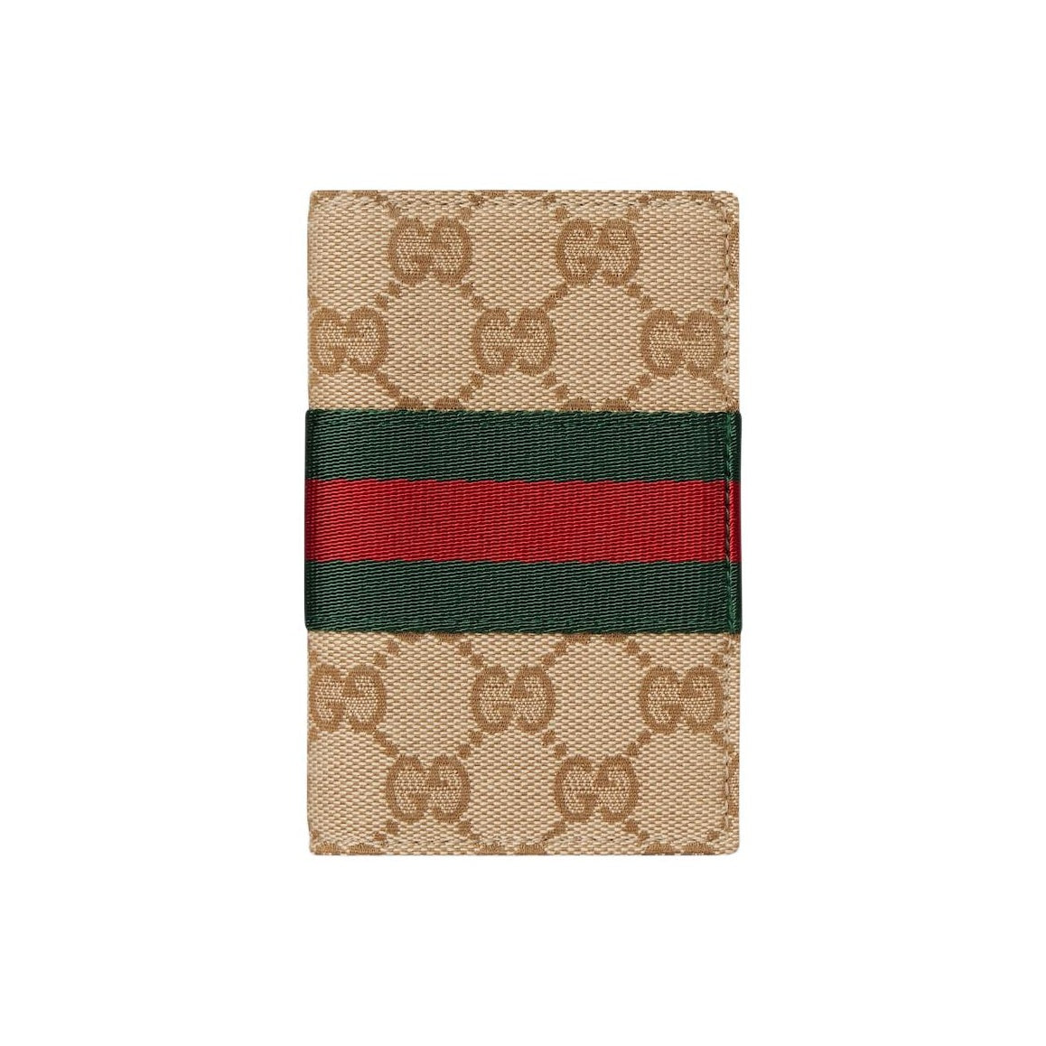 GUCCI Web Men's GG Monogram Canvas Card Holder in Sand and Dark Brown - 867346