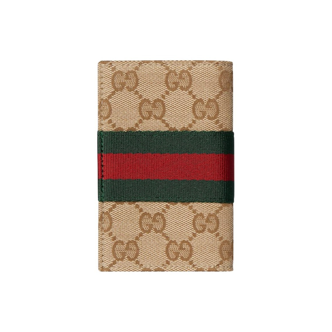 GUCCI Web Men's GG Monogram Canvas Card Holder in Sand and Dark Brown - 867346