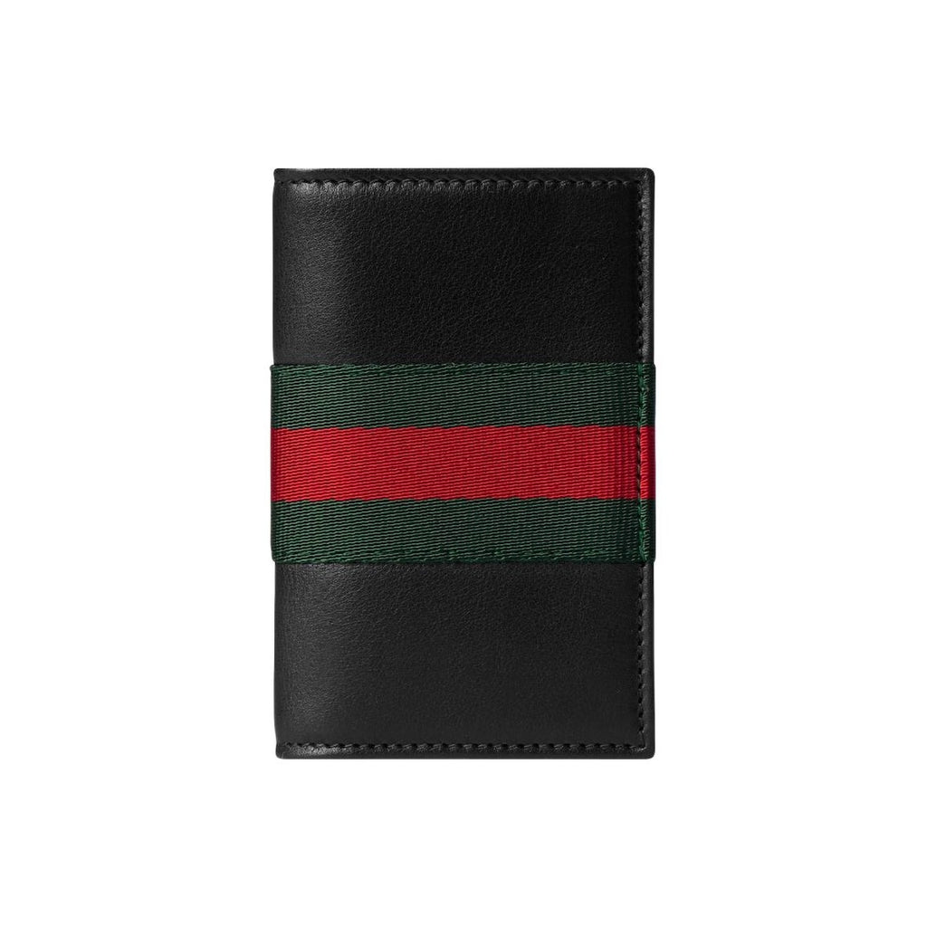 GUCCI Web Men's Soft Leather Card Holder in Black - 867290