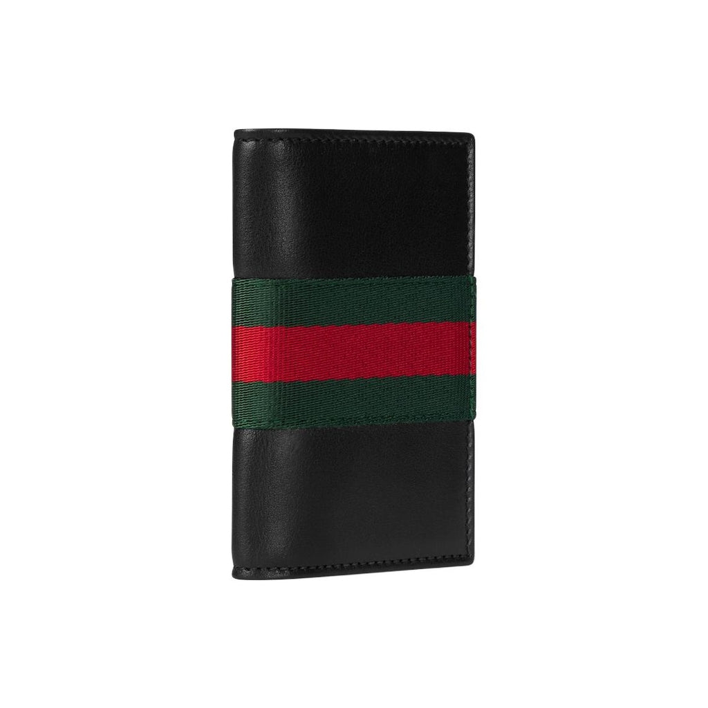 GUCCI Web Men's Soft Leather Card Holder in Black - 867290