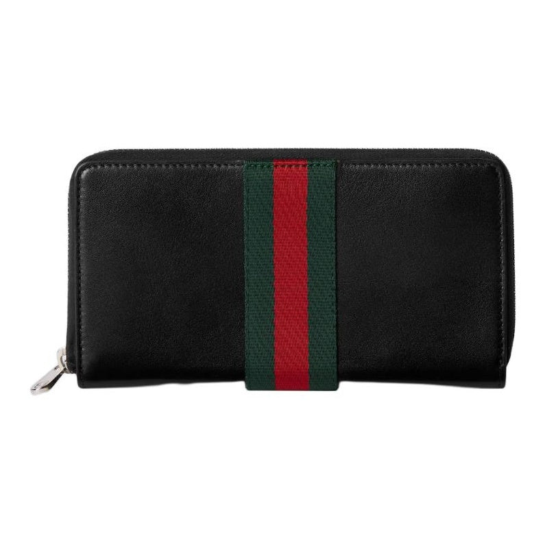 GUCCI TrademarkWeb Men's Soft Leather Zip-Around Wallet in Black - 867284
