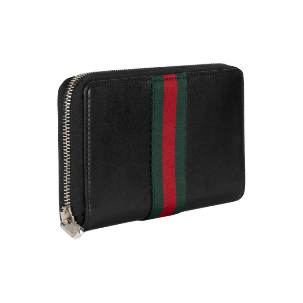 GUCCI TrademarkWeb Men's Soft Leather Zip-Around Wallet in Black - 867284