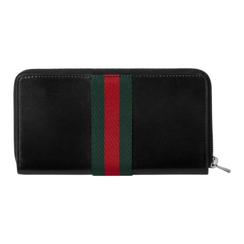 GUCCI TrademarkWeb Men's Soft Leather Zip-Around Wallet in Black - 867284