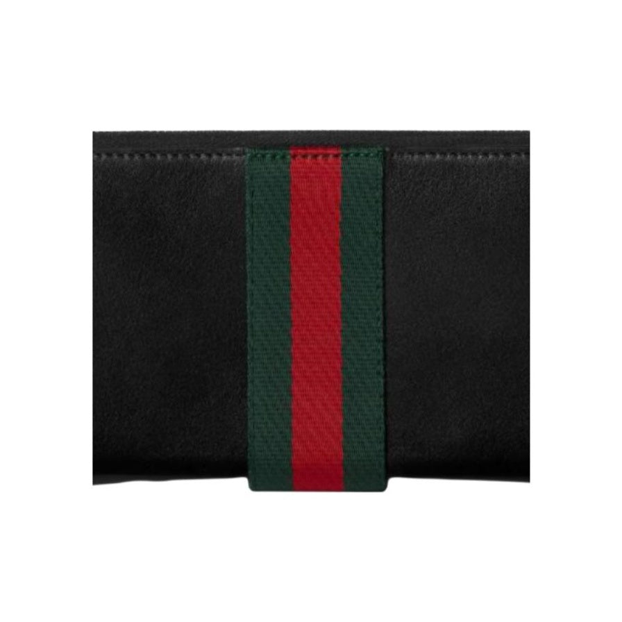 GUCCI TrademarkWeb Men's Soft Leather Zip-Around Wallet in Black - 867284