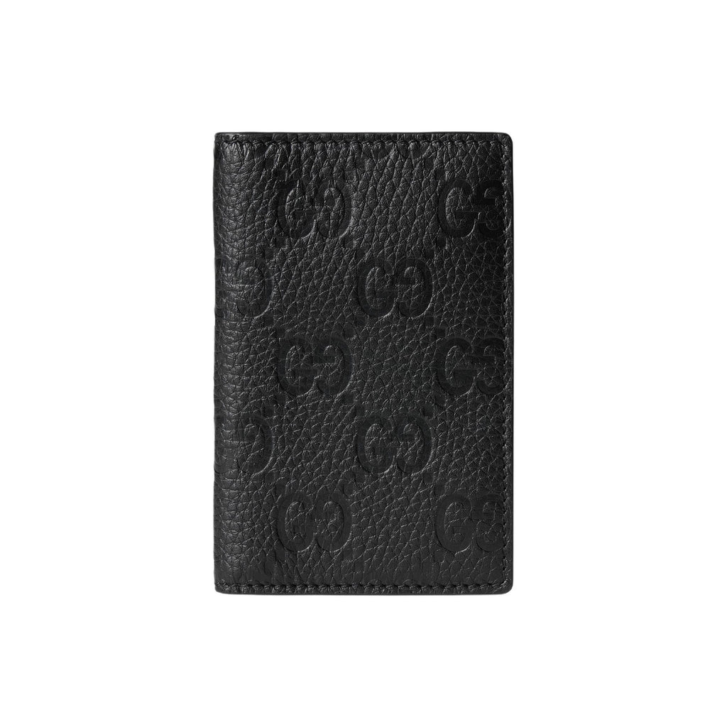 GUCCI IMPRINT Men's Logo Leather Card Holder in Black - 835011