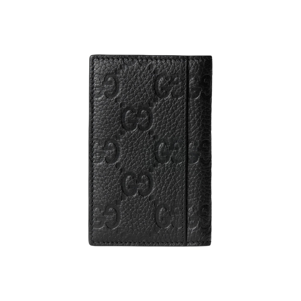 GUCCI IMPRINT Men's Logo Leather Card Holder in Black - 835011