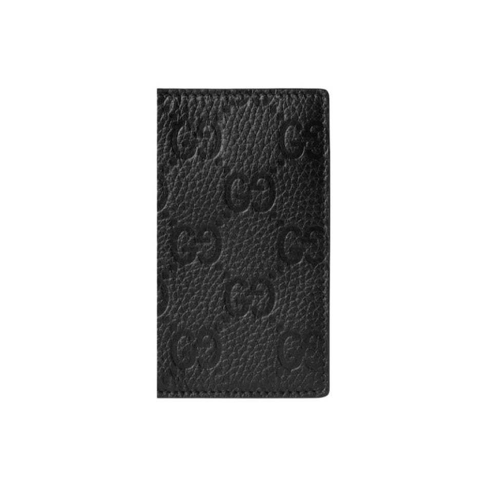 GUCCI IMPRINT Men's Logo Leather Card Holder in Black - 835011