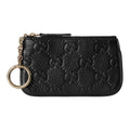 GUCCI GG Emblem Unisex Grained Leather Zip Key Pouch in Black - 815891