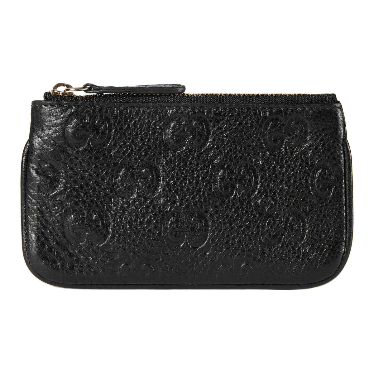 GUCCI GG Emblem Unisex Grained Leather Zip Key Pouch in Black - 815891