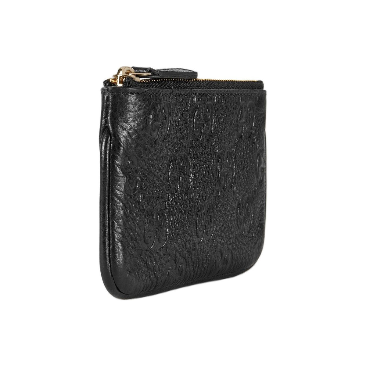 GUCCI GG Emblem Unisex Grained Leather Zip Key Pouch in Black - 815891