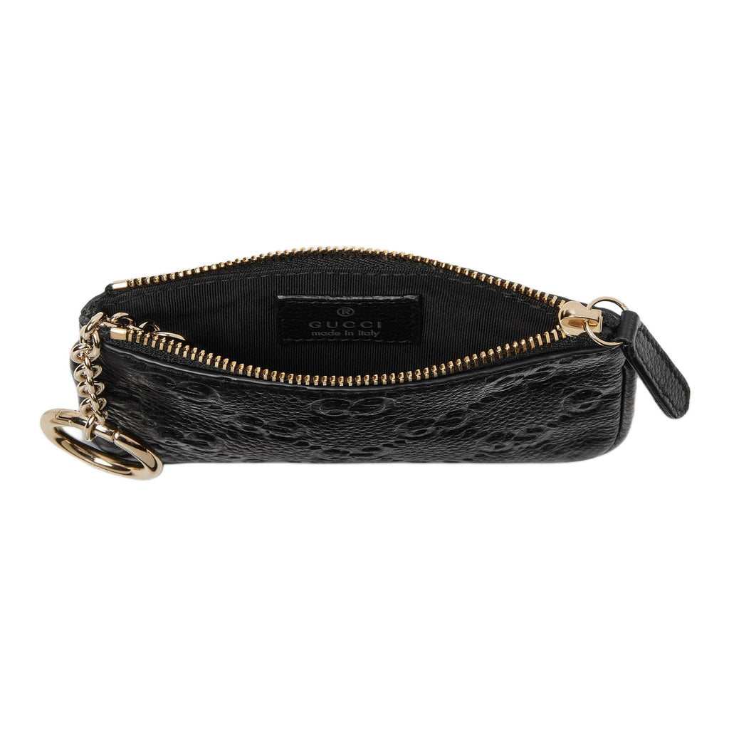 GUCCI GG Emblem Unisex Grained Leather Zip Key Pouch in Black - 815891