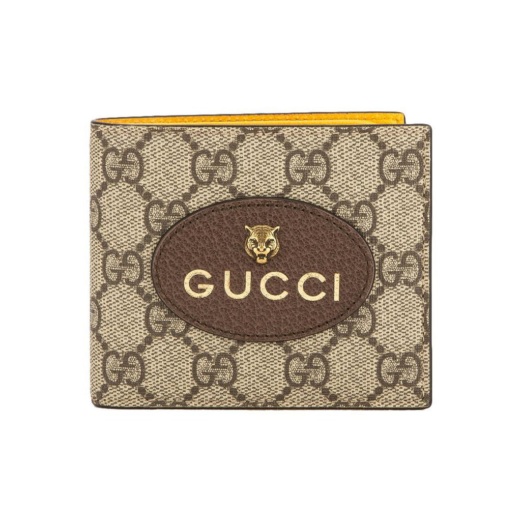 GUCCI Neo Vintage Men's Monogram Canvas and Leather Bifold Wallet in Ebony, Brown and Yellow - 473954