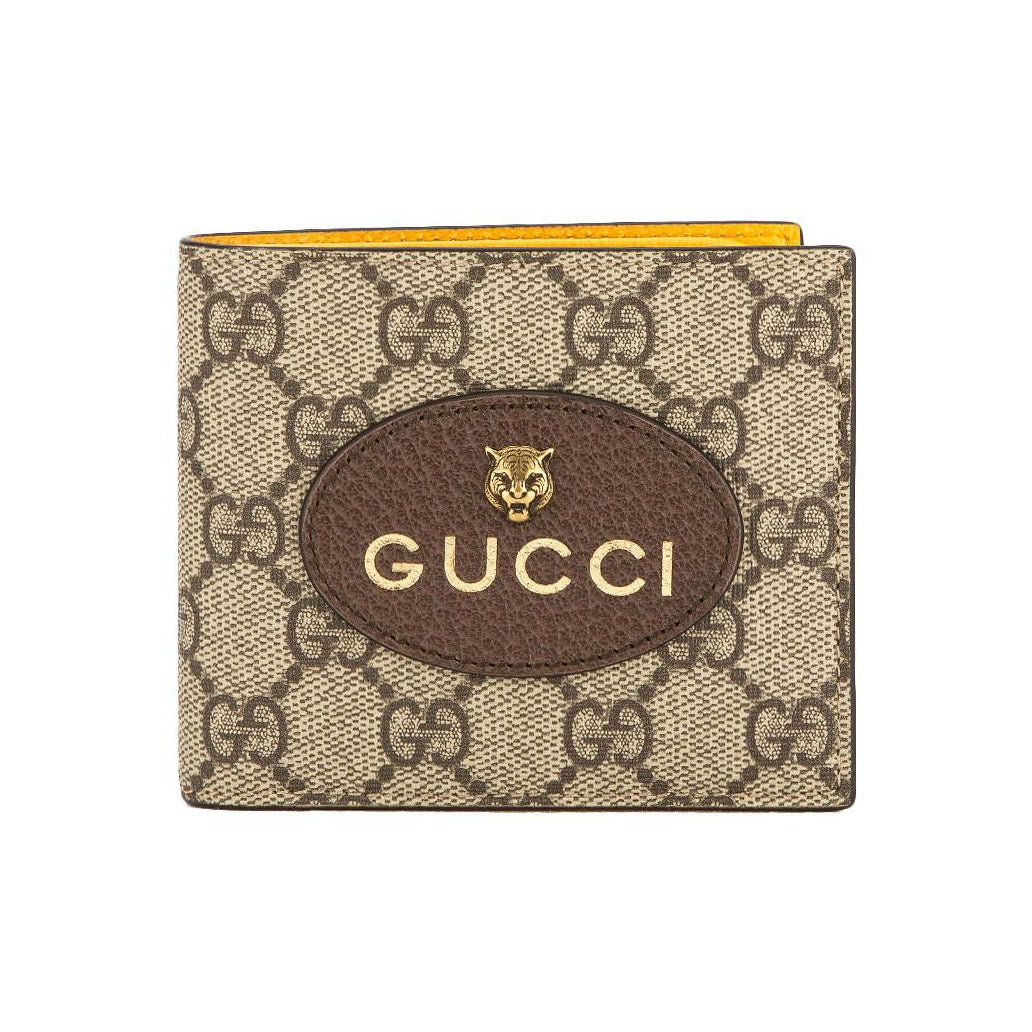 GUCCI Neo Vintage Men's Monogram Canvas and Leather Bifold Wallet in Ebony, Brown and Yellow - 473954