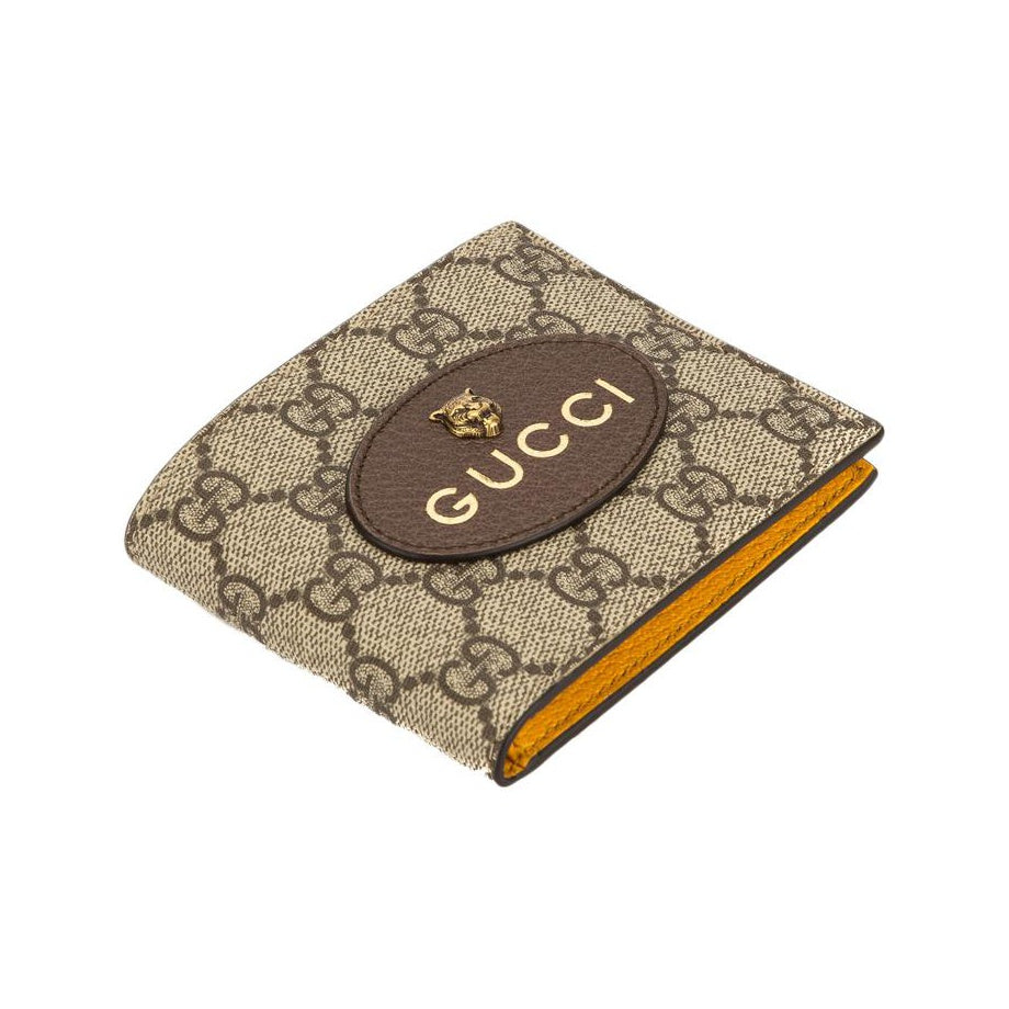 GUCCI Neo Vintage Men's Monogram Canvas and Leather Bifold Wallet in Ebony, Brown and Yellow - 473954