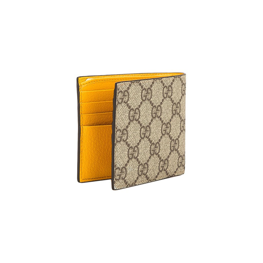GUCCI Neo Vintage Men's Monogram Canvas and Leather Bifold Wallet in Ebony, Brown and Yellow - 473954