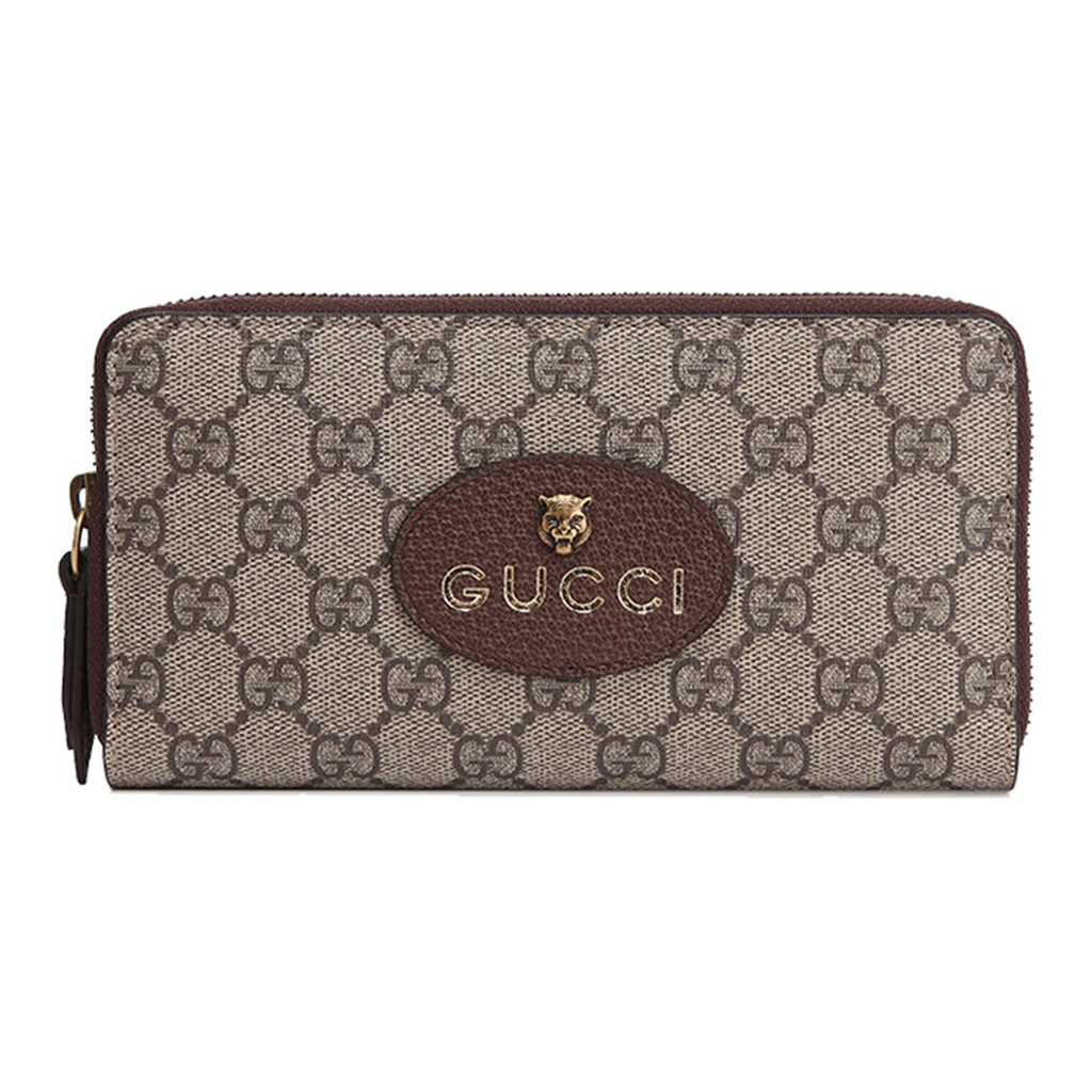 GUCCI Neo Vintage Unisex Monogram Canvas and Leather Zip Wallet in Ebony, Brown and Yellow - 473953