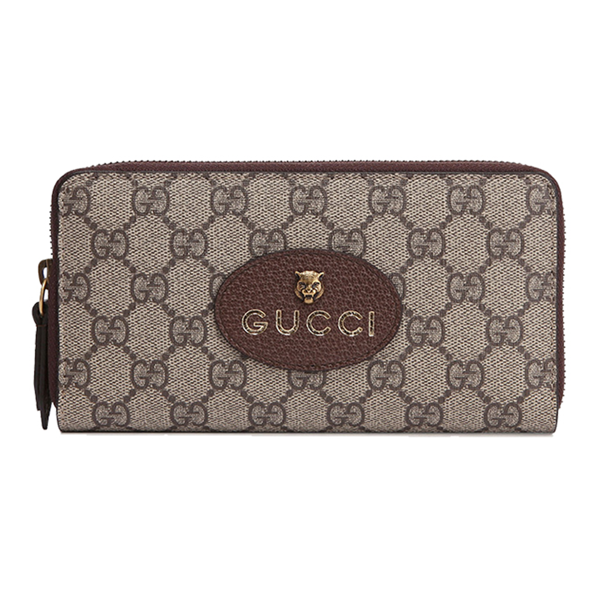 GUCCI Neo Vintage Unisex Monogram Canvas and Leather Zip Wallet in Ebony, Brown and Yellow - 473953