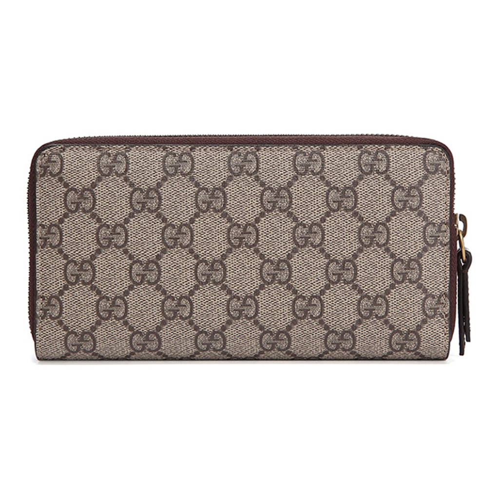 GUCCI Neo Vintage Unisex Monogram Canvas and Leather Zip Wallet in Ebony, Brown and Yellow - 473953