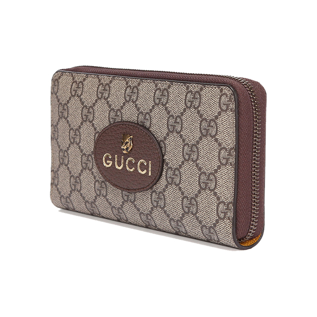 GUCCI Neo Vintage Unisex Monogram Canvas and Leather Zip Wallet in Ebony, Brown and Yellow - 473953