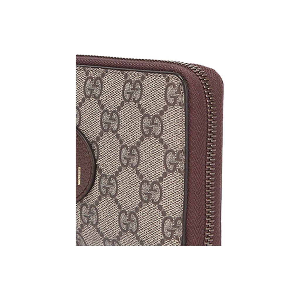 GUCCI Neo Vintage Unisex Monogram Canvas and Leather Zip Wallet in Ebony, Brown and Yellow - 473953