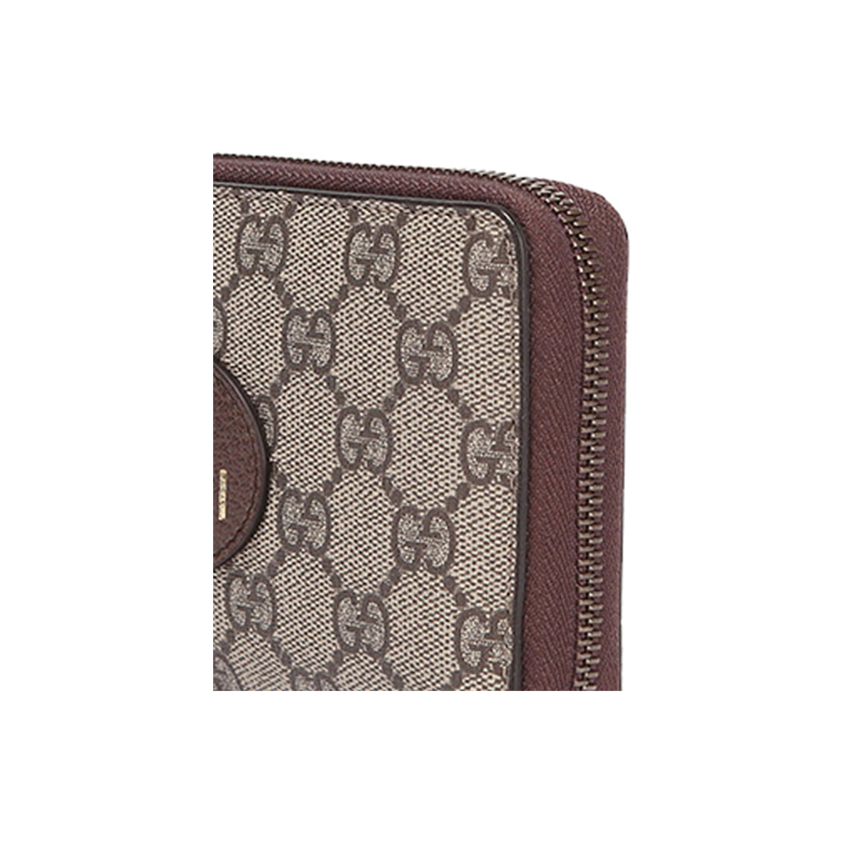 GUCCI Neo Vintage Unisex Monogram Canvas and Leather Zip Wallet in Ebony, Brown and Yellow - 473953