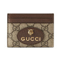 GUCCI Neo Vintage Unisex Monogram Canvas and Leather Card Holder in Ebony and Brown - 597557