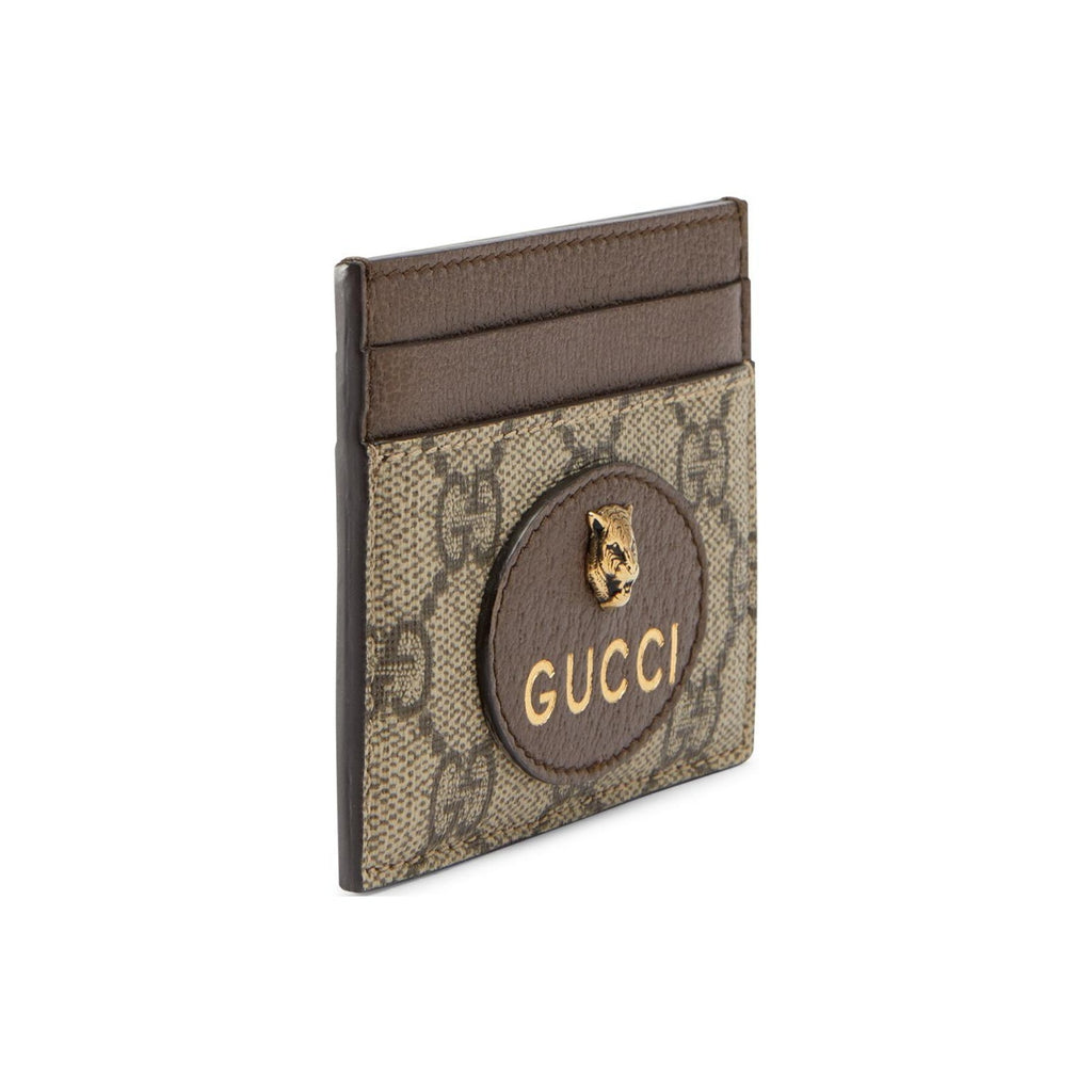 GUCCI Neo Vintage Unisex Monogram Canvas and Leather Card Holder in Ebony and Brown - 597557