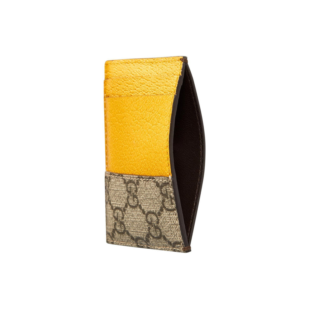 GUCCI Neo Vintage Unisex Monogram Canvas and Leather Card Holder in Ebony and Brown - 597557