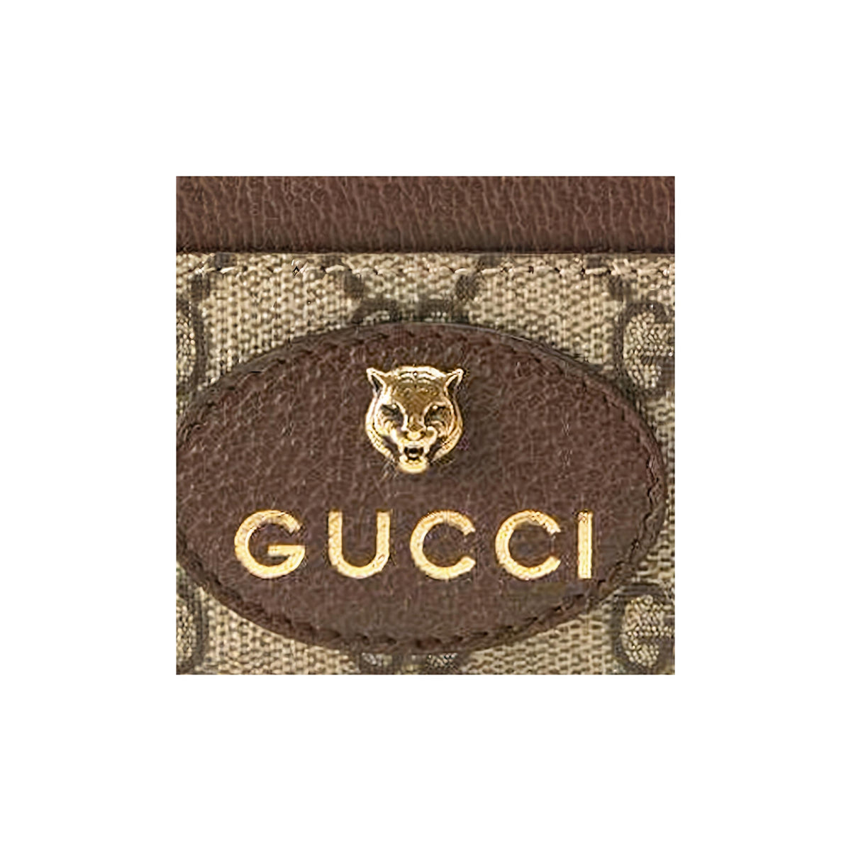 GUCCI Neo Vintage Unisex Monogram Canvas and Leather Card Holder in Ebony and Brown - 597557