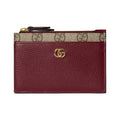 GUCCI GG Marmont Women's Double G Leather Card Holder in Ancora Red and Beige - 837966