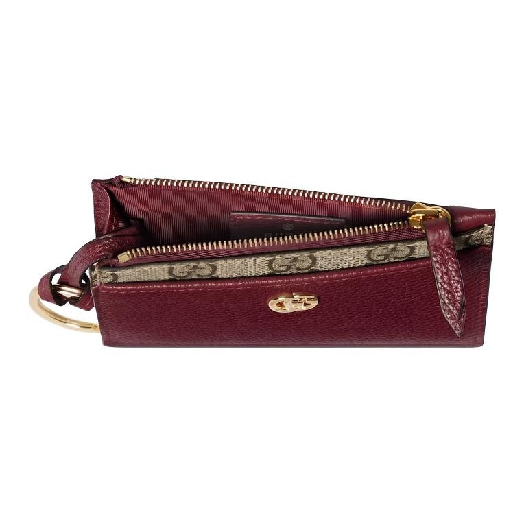 GUCCI GG Marmont Women's Double G Leather Card Holder in Ancora Red and Beige - 837966