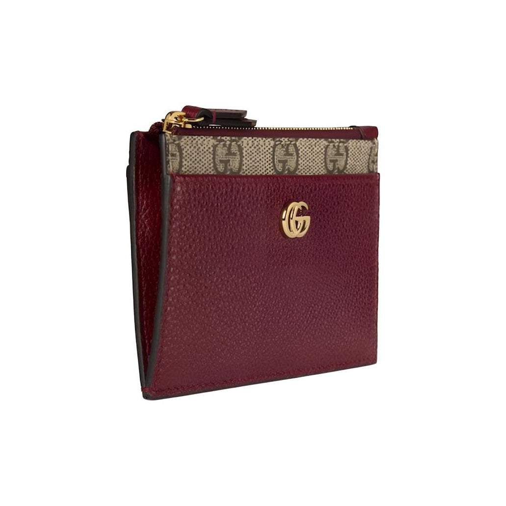 GUCCI GG Marmont Women's Double G Leather Card Holder in Ancora Red and Beige - 837966