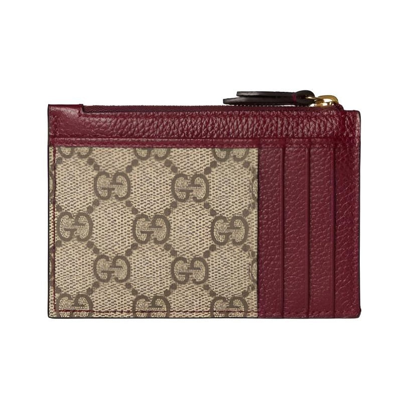 GUCCI GG Marmont Women's Double G Leather Card Holder in Ancora Red and Beige - 837966