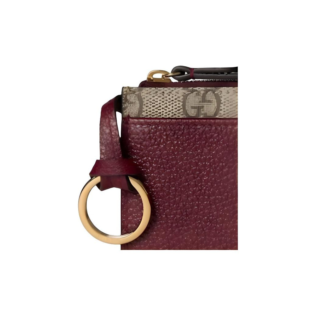 GUCCI GG Marmont Women's Double G Leather Card Holder in Ancora Red and Beige - 837966